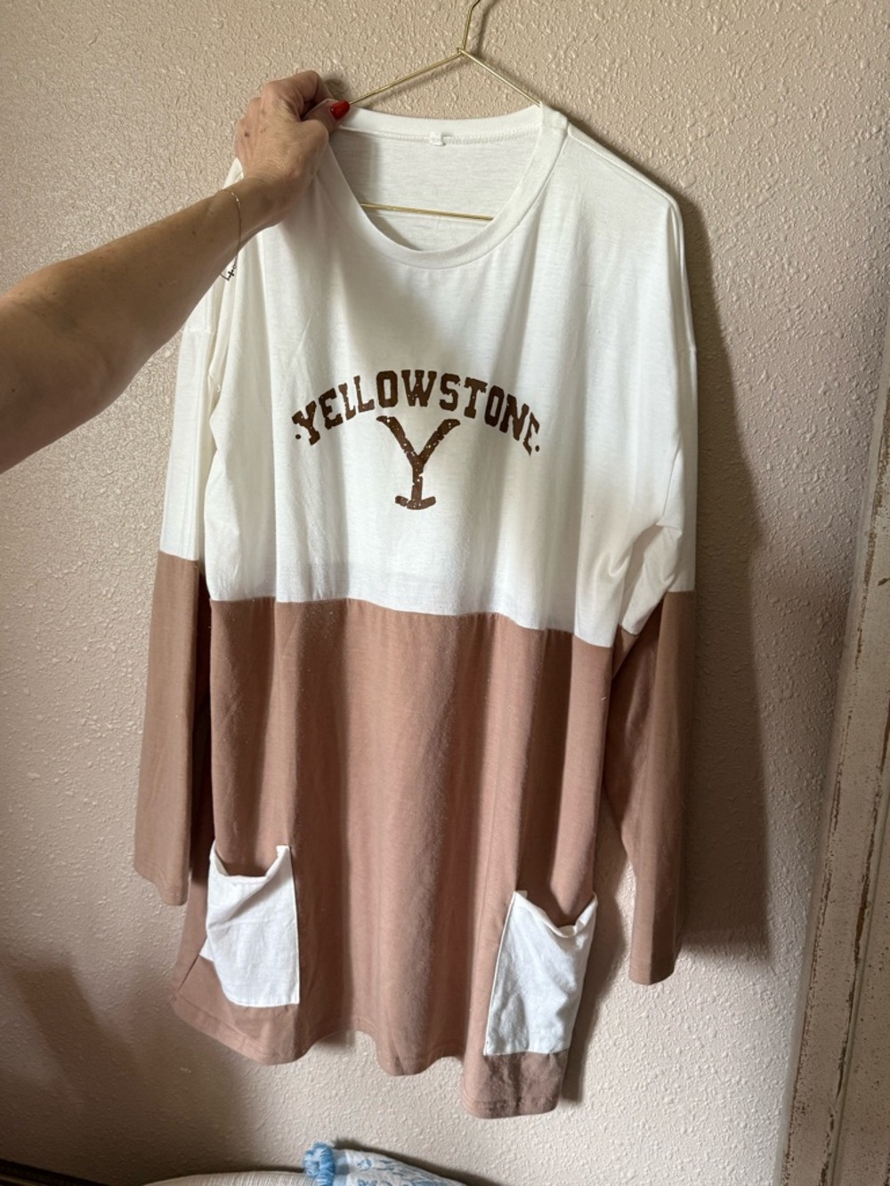 Yellowstone Two-Tone Long Sleeve Tunic - White & Dusty Rose